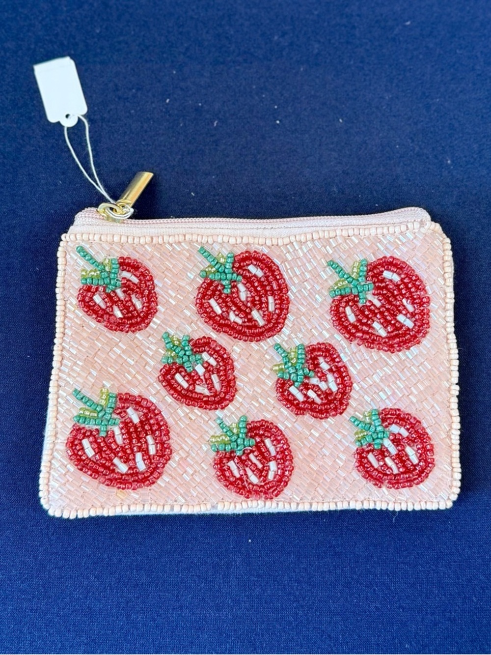 Beaded Strawberry Pink Coin Pouch